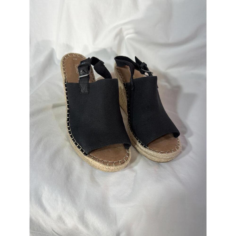 TOMS Women's Monica Slingback Wedge Sandals in Black Oxford Canvas